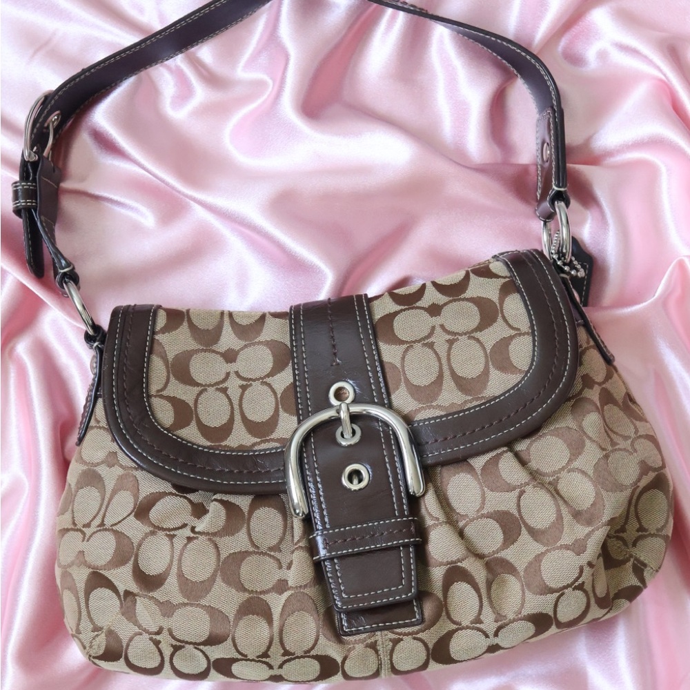 Vintage Coach Y2K SOHO Brown and Tan Signature Shoulder Bag